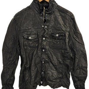 ALL SAINTS Spitalfields Leather Shirt Jacket BLACK Emery SzLarge